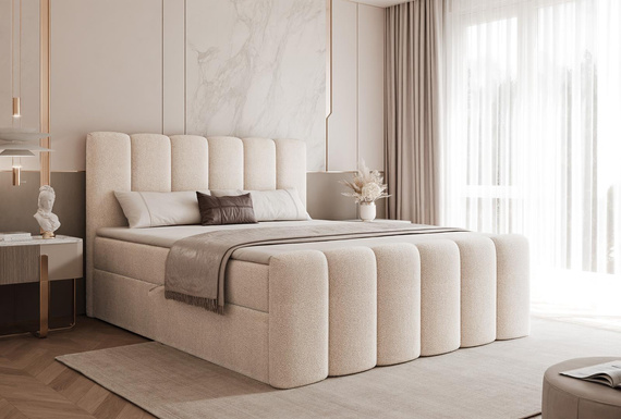 Boxspringbett BUBBLE mit Topper Komfort 140x200 Hellbeige