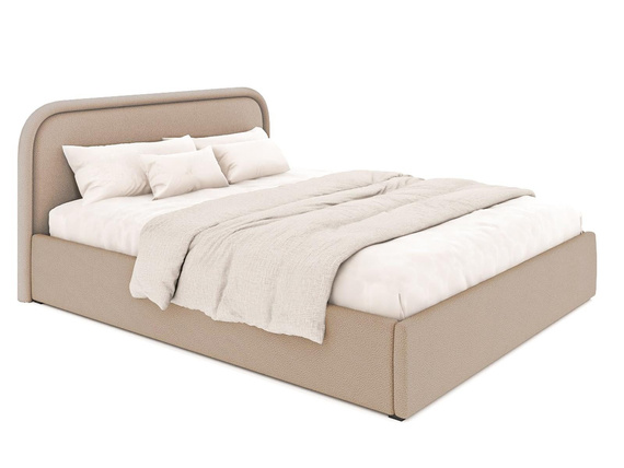 Beige Polsterbett 160x200 mit Bettkasten Holzrahmen SAGA