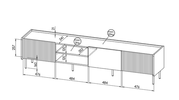 TV-Schrank COMO dreitürig 200 cm breit Schwarz Nussbaum