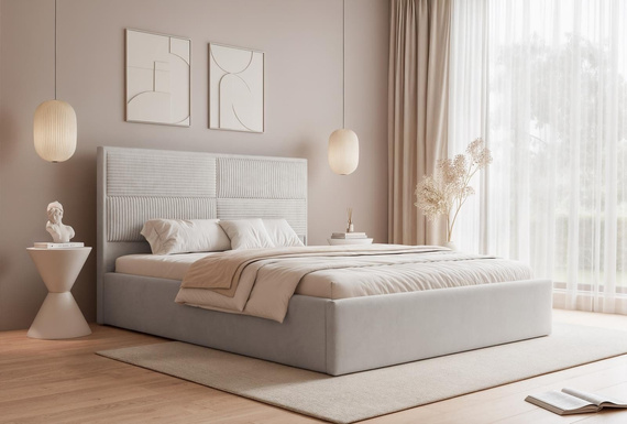 Grau Polsterbett mit Stauraum Metallrahmen 140x200 SAONA