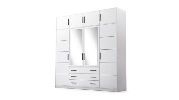 Kleiderschrank mit 4-türen und 3 Schubladen ALEX Weiß