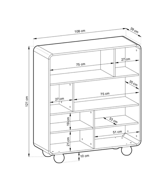 Bücherregal mit runden Füßen 108cm breit Beige ALDOS