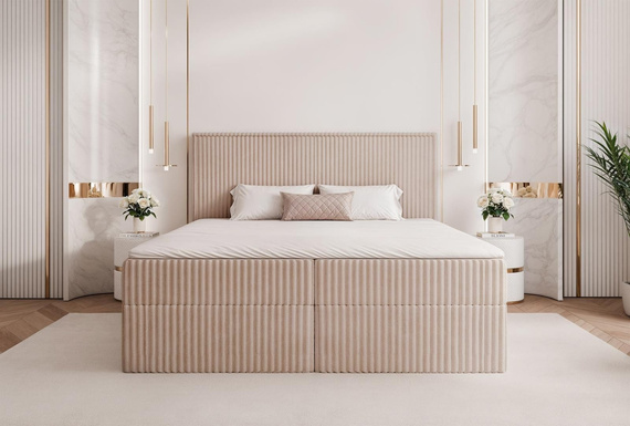 Boxbett mit Topper Creme Cordstoff 140x200 NEL