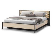 MIYA Modernes Bett, grau/schwarz Bett mit USB- und C-Anschluss