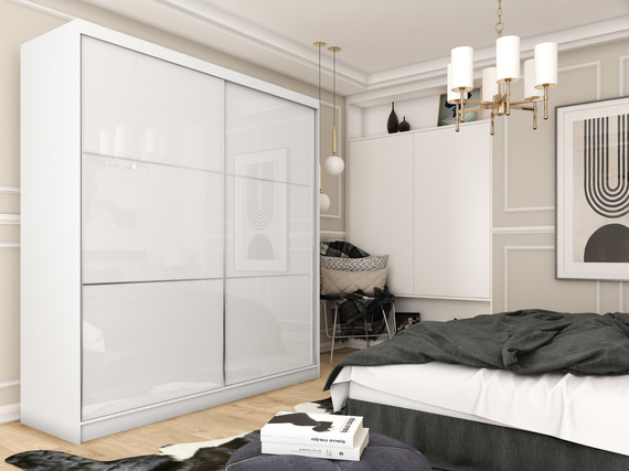 Schwebetürenschrank CINZIA mit Lacobel Glas Weiß