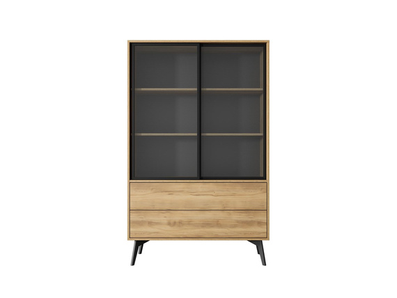 Vitrine mit 2 Schwebetüren und 2 Schublade Eiche SLOW