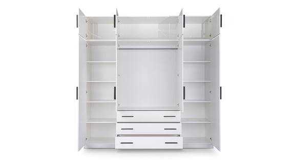 Kleiderschrank mit 3 Schubladen und Spiegel ALEX Weiß