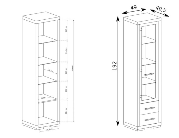 Vitrine ARIA mit 2 Schublade Eiche Santana Dunel