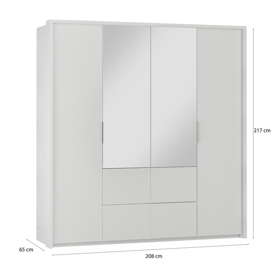 Kleiderschrank mit Spiegel und 4 Schubladen WAKS Weiß
