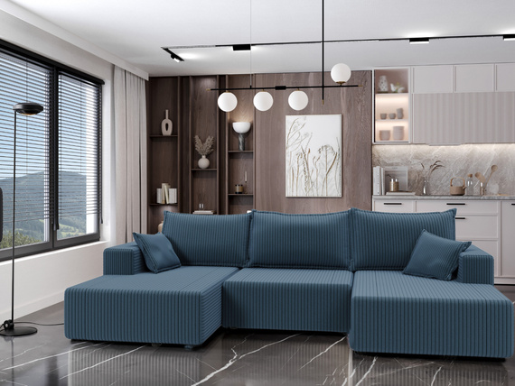 Ecksofa U-form 330cm Breite Blau CAVO