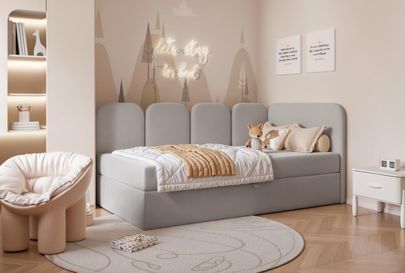 Kinderbett DREAMY Velvet Grau mit Bettkasten