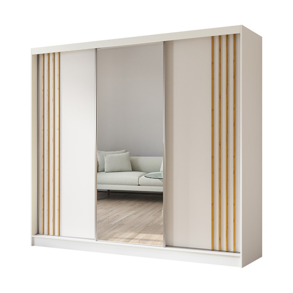 Kleiderschrank mit Spiegel MALTA Breite: 240 cm Weiß + Eiche artisan