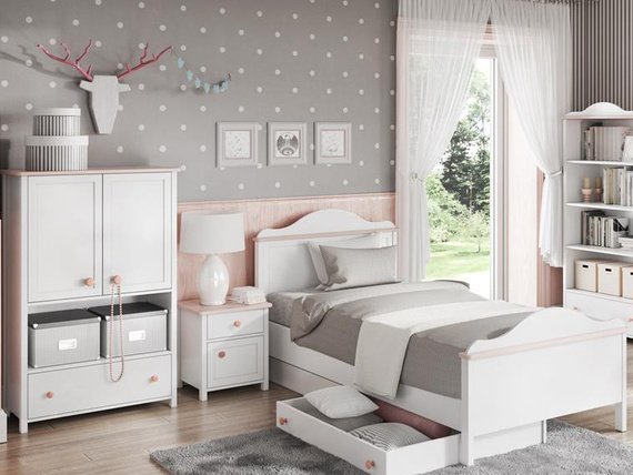Kinderbett Mädchenbett LARA  mit Matratze und zwei Schubladen