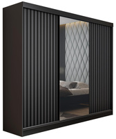 Schwebetürenschrank mit Lamellen und Spiegel LAMI weiß+ graphit