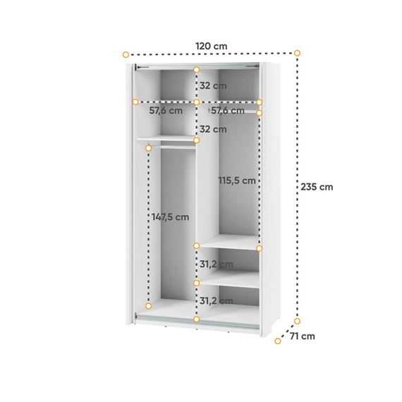 Schwebetürenschrank mit Spiegel LAVIAS Weiß