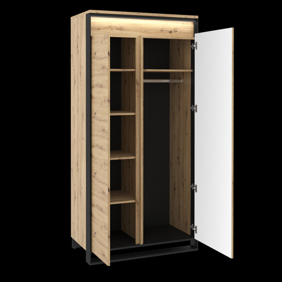Kleiderschrank LIMA 2-Drehtüren Eiche Artisan/Schwarz