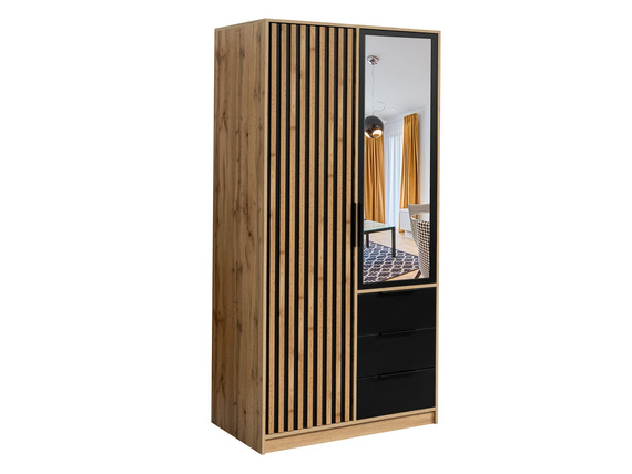 Kleiderschrank mit Lamellen OLS Eiche Wotan + Schwarz