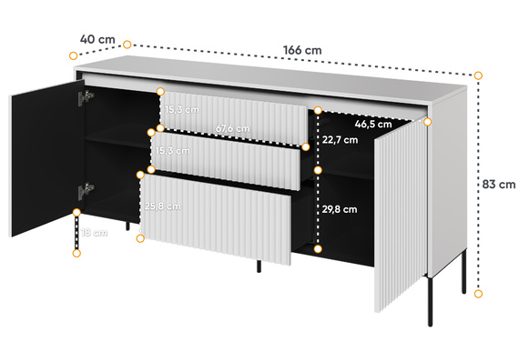 Kommode mit drei Schubladen und gerifflete Front FLORE Beige