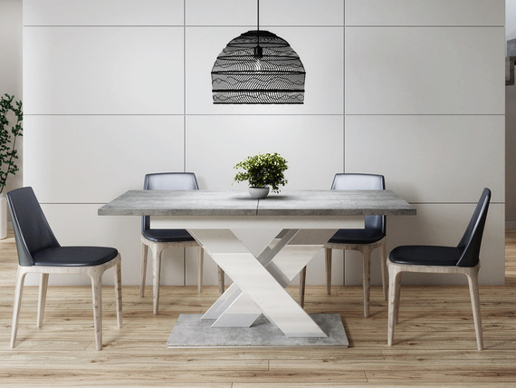  Esszimmertisch ausziehbar 140-180 cm Weiß + Beton
