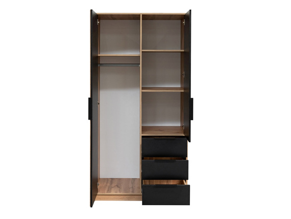 Kleiderschrank mit Lamellen OLS Eiche Wotan + Schwarz