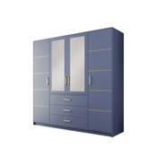 Kleiderschrank mit 4 Türen und Spiegel ALEX II Blau + Gold