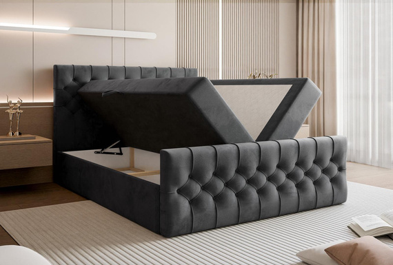 Glamouröses Samtbett mit hohem Komfort Graphit 140x200 MIAMI