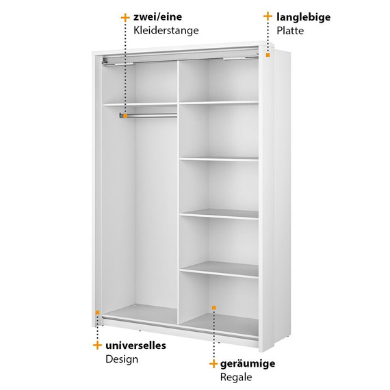 Kleiderschrank mit Spiegel zweitürig Weiß 