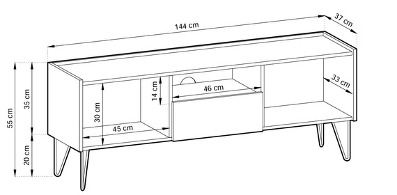 TV-Schrank 2-türig mit Schublade ARUB Schwarz