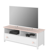 TV-Schrank für Mädchen LARA mit Schubladeim in modernem Design, Weiß und Rosa