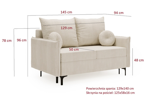 Schlafsofa klein 145 cm breite LEO Blau