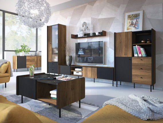 TV-Schrank COMO dreitürig 200 cm breit Schwarz Nussbaum