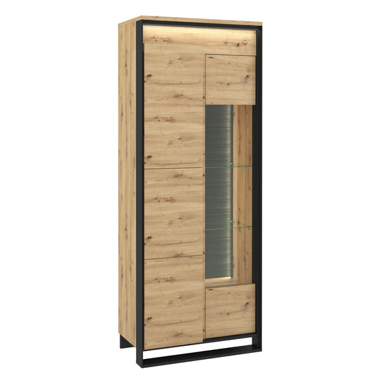 Vitrine LIMA mit Glasregalen und Holzeinlegeböden Eiche