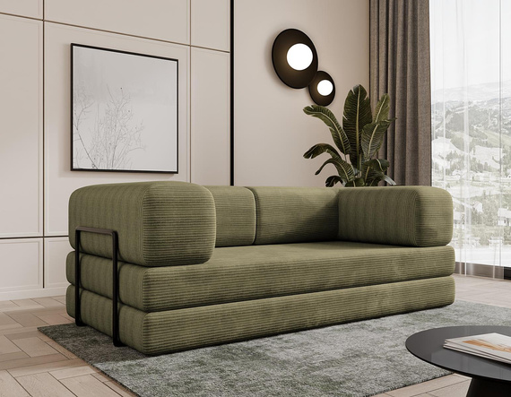 Schlafsofa modern Olivgrün Cord LAMILO