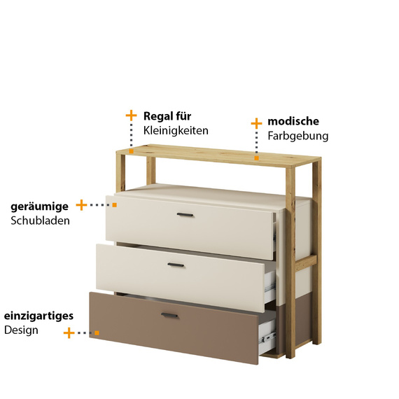 Kommode mit drei geräumigen Schubladen LAGOS Beige/Eiche Artisan