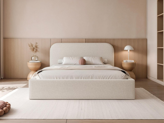 Hellbeige Bouclé Stoff Polsterbett 200x200 BAVARO