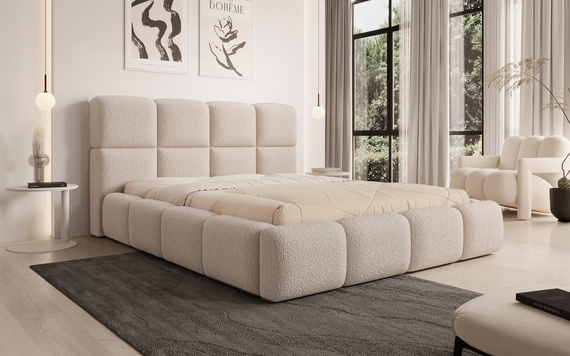 Bett mit hohem Kopfteil Metallrahmen 200x200 Beige MERID 