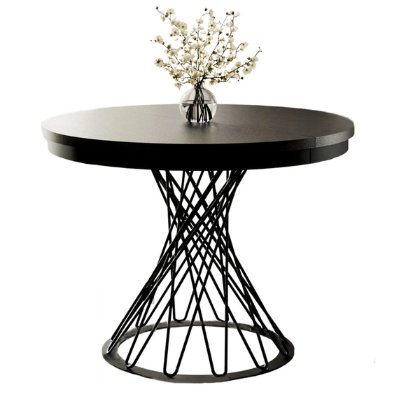 Esstisch Rund  LUKO 100–140 Schwarz modern mit Metallbeinen