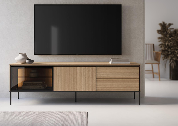 TV Schrank BUDI mit 2 Schubladen Eiche