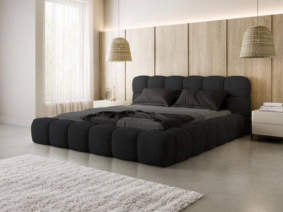 Schwarz Boucle Designerbett mit Holzrahmen 180x200 BIZU