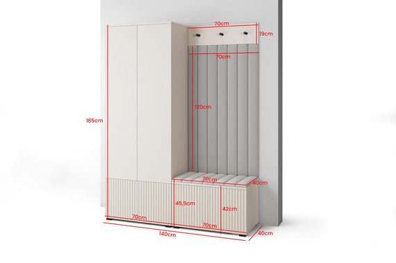 Garderoben-Set mit Sitbank  Elegant design Kaschmir NERO
