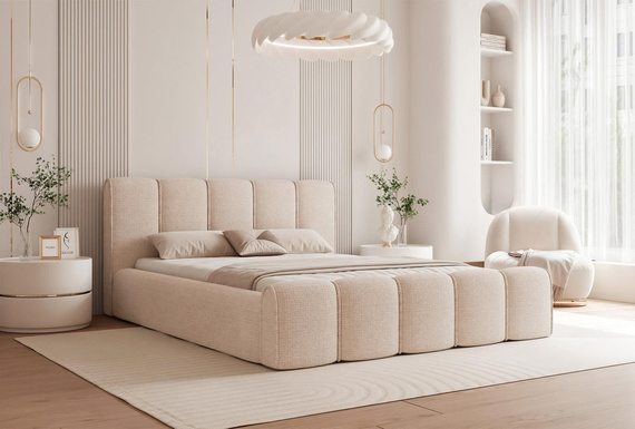 Bubble Design Gepolstertes Bett 200x200 Creme Chenille HERME