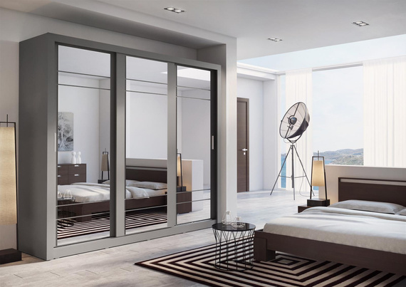 ARTI 02 mit 2 Aufhänger, 3-türig, Schwebetürenschrank mit Spiegel