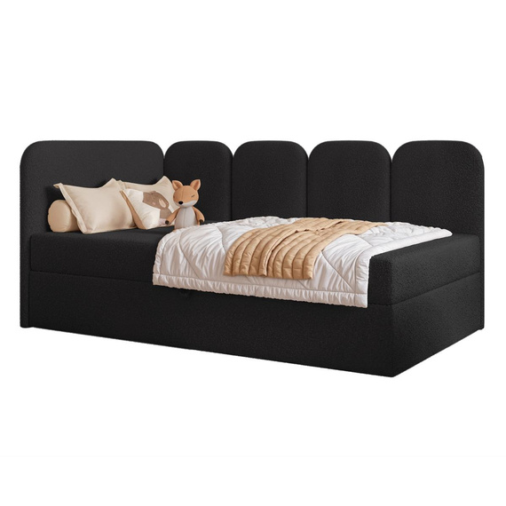 Modern und stilvoll Jugendbett DREAMY Boucle Schwarz mit Bettkasten