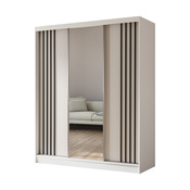 Kleiderschrank mit Spiegel und Lamellen MALTA Weiß + Schwarz