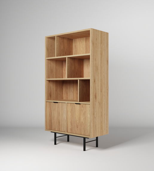 Bücherregal mit Türen Eiche hikora Japandi Stil COLGO