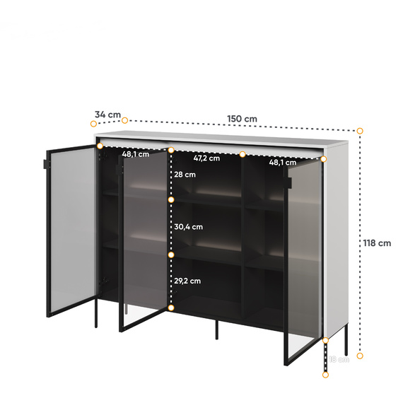  Moderne Standvitrine mit gehärtetem Glas und LED FLORE Grau 