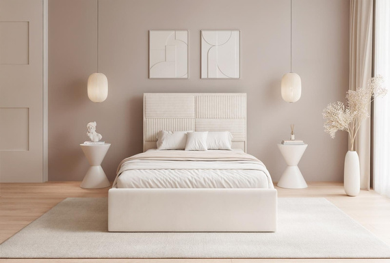 Creme Polsterbett mit Stauraum Metallrahmen 120x200 SAONA