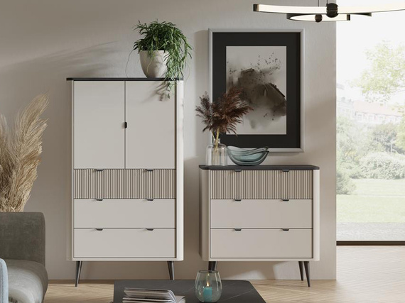 Kleines Sideboard mit Schubladen LILIA Kaschmir + Nussbaum