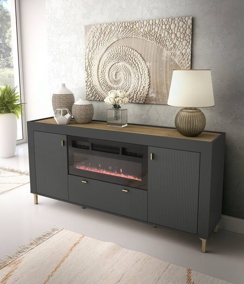 Kommode mit elektrischem Kamin TRENDS Eiche-Whisky/ Schwarz Matt