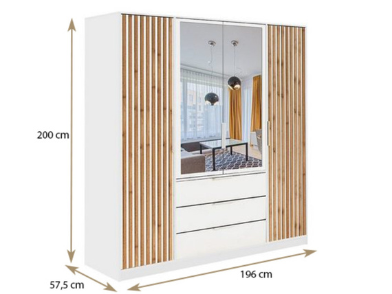 Kleiderschrank mit 3 Schubladen OLS Eiche wotan + weiß